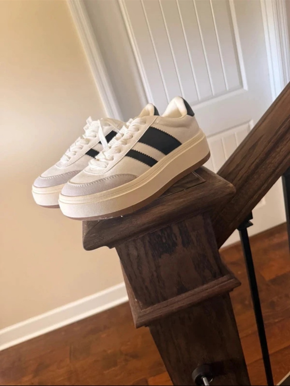 Women's Cream Platform Sneakers with Black Stripes